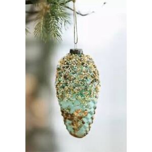 Anthropologie Terrain Beaded Pine Cone Glass Ornament